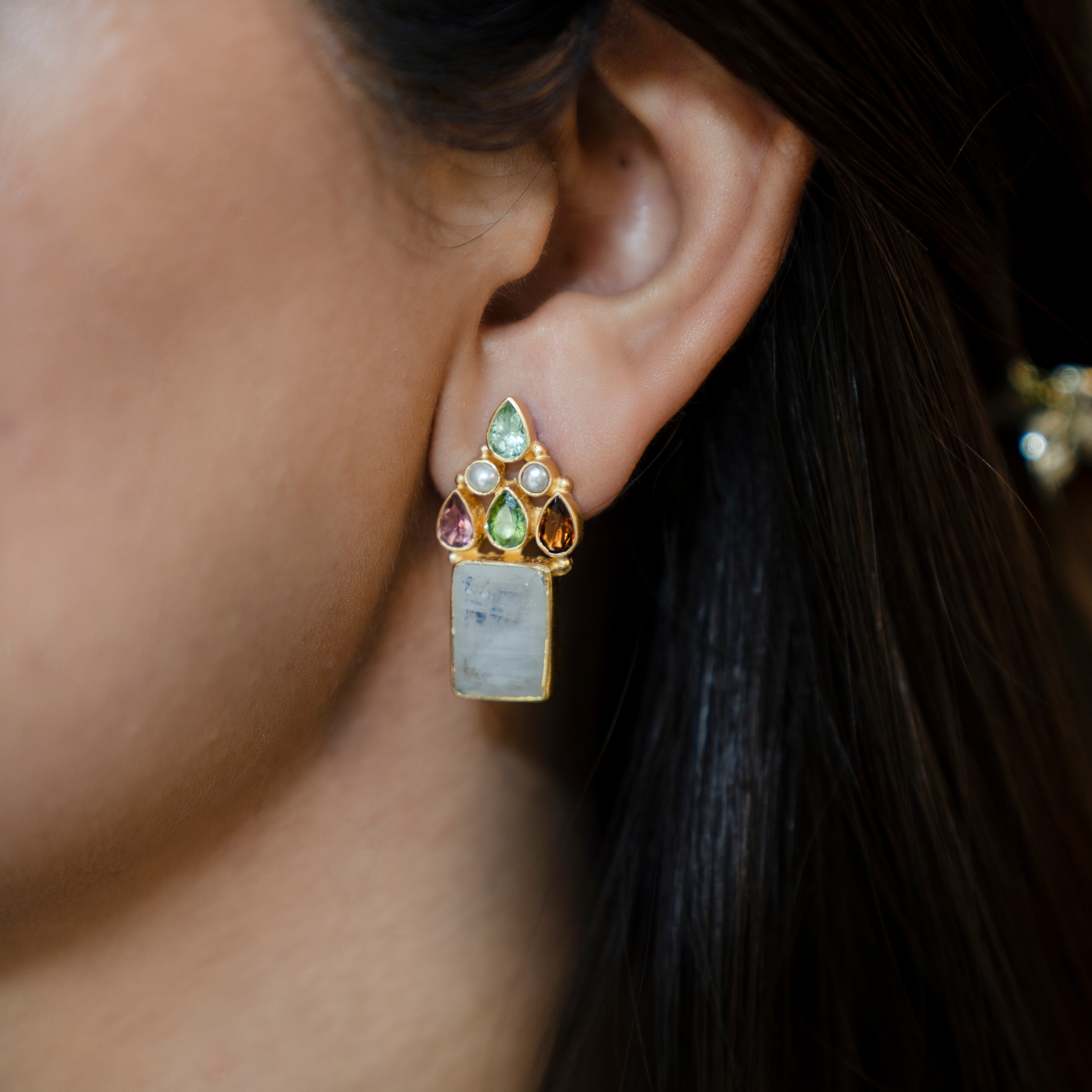 Moonstone and Tourmaline Earrings 1460