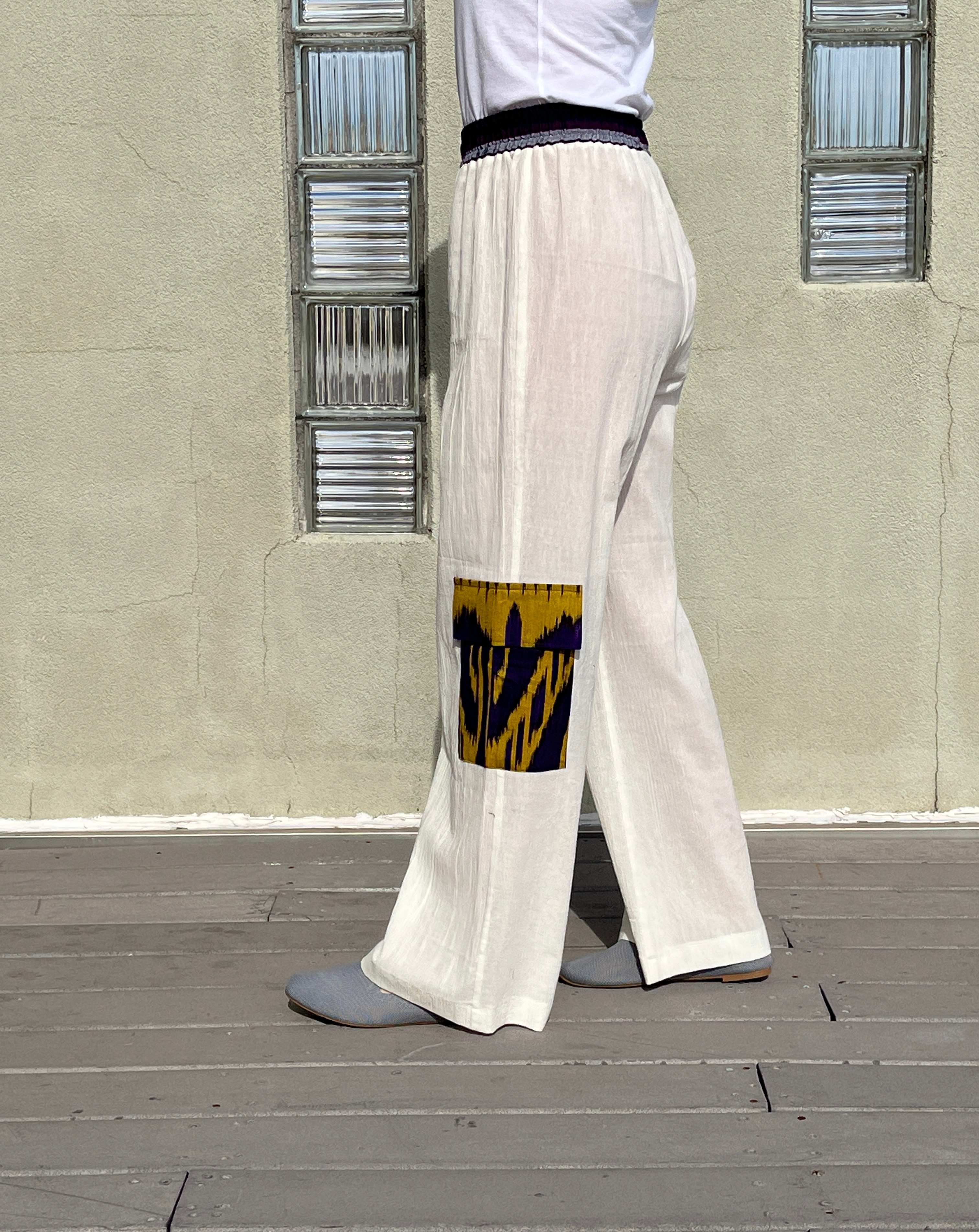 MUSZ White Pants with Ikat Pocket 5571